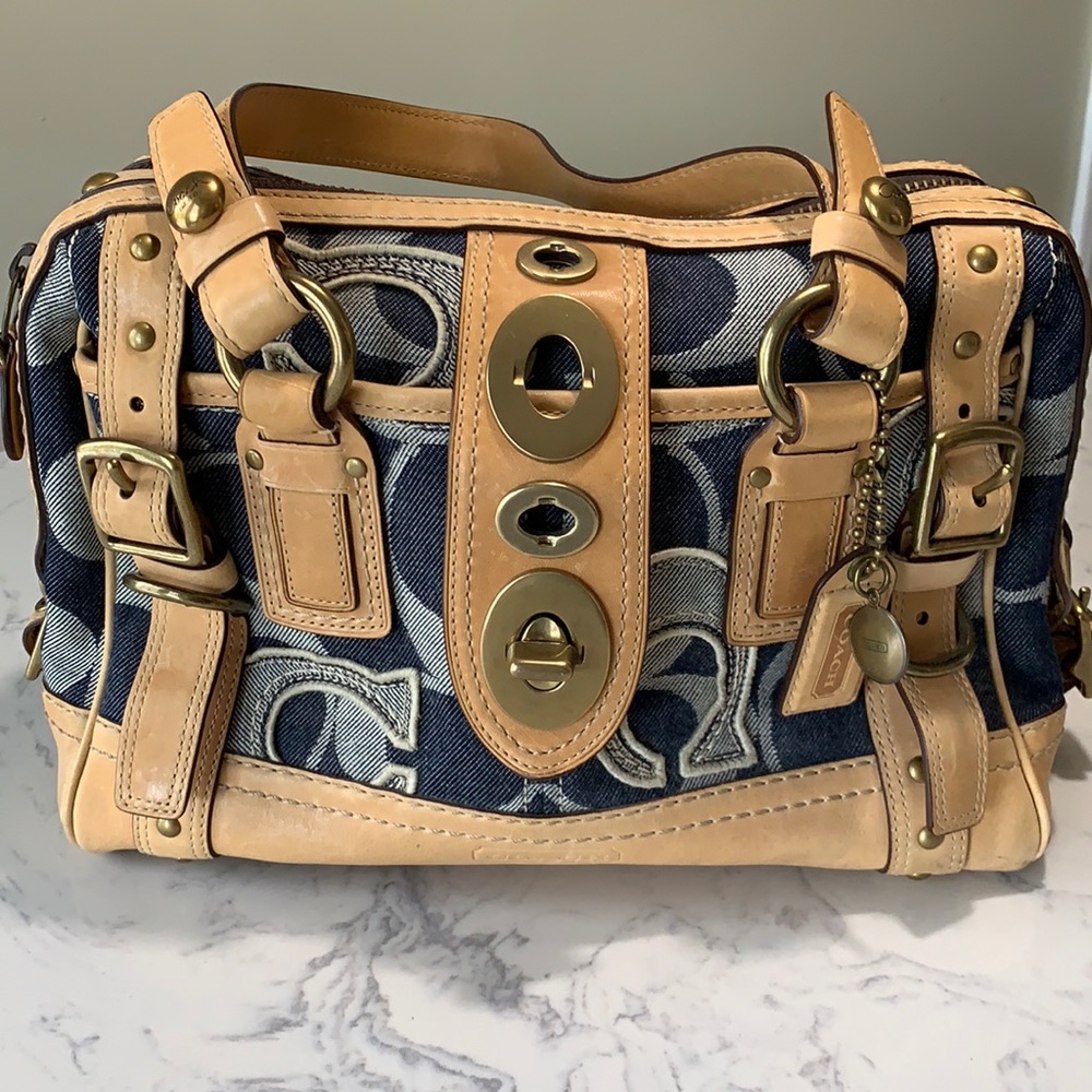 Coach Legacy Stripe Signature Denim Lily Satchel